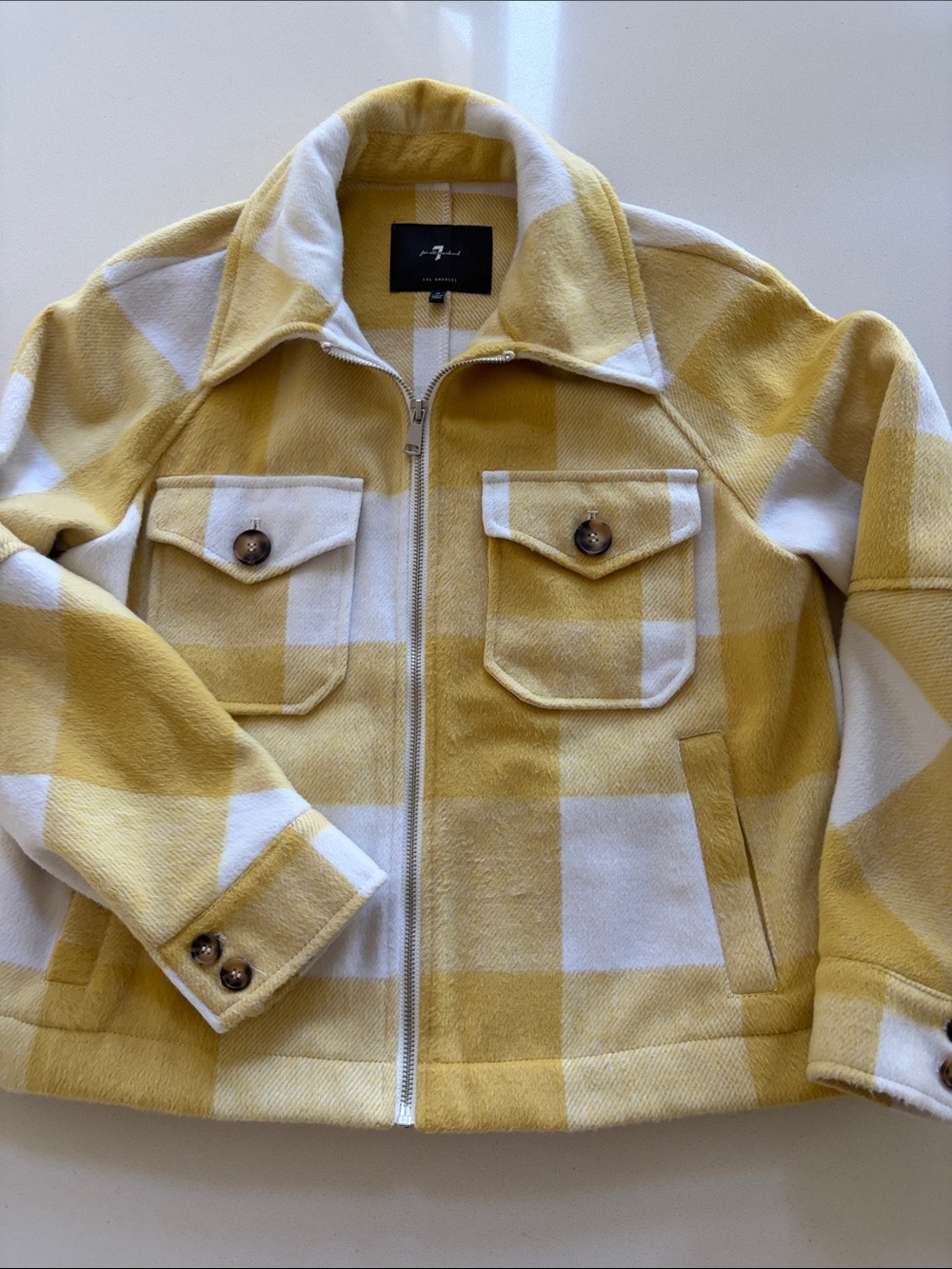 7 For All Mankind Women’s Yellow & White Plaid Zip-Front Jacket💛🤍